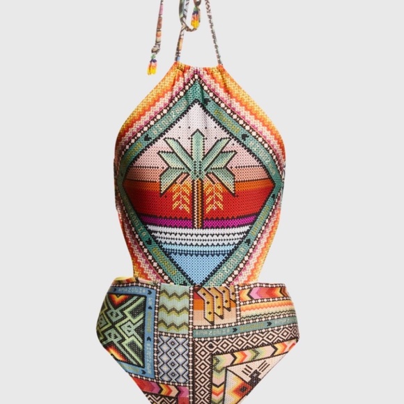 Tropical Bold Halter Neck One Piece Swim Suit - Picture 3 of 7